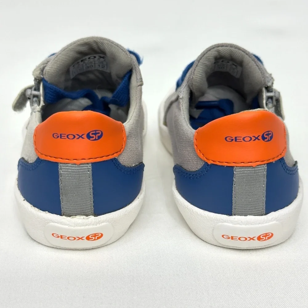 Geox Boy's Gisli Canvas Sneaker Lace‎ up/Zipper-Strap Gray Blue US 12/ EUR 30